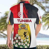 Tunisia Hawaiian Shirt with Camel, Jasmine Flowers, and National Flag Design
