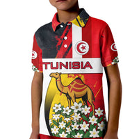 Tunisia Kid Polo Shirt with Camel, Jasmine Flowers, and National Flag Design
