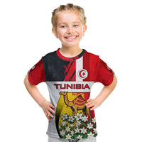 Tunisia Kid T Shirt with Camel, Jasmine Flowers, and National Flag Design