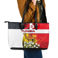 Tunisia Leather Tote Bag with Camel, Jasmine Flowers, and National Flag Design