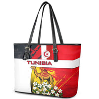 Tunisia Leather Tote Bag with Camel, Jasmine Flowers, and National Flag Design