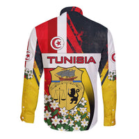 Tunisia Long Sleeve Button Shirt with Camel, Jasmine Flowers, and National Flag Design