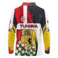Tunisia Long Sleeve Polo Shirt with Camel, Jasmine Flowers, and National Flag Design