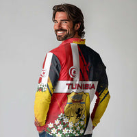 Tunisia Long Sleeve Polo Shirt with Camel, Jasmine Flowers, and National Flag Design