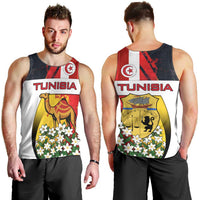 Tunisia Men Tank Top with Camel, Jasmine Flowers, and National Flag Design