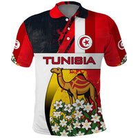 Tunisia Polo Shirt with Camel, Jasmine Flowers, and National Flag Design
