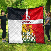 Tunisia Quilt with Camel, Jasmine Flowers, and National Flag Design