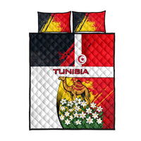 Tunisia Quilt Bed Set with Camel, Jasmine Flowers, and National Flag Design