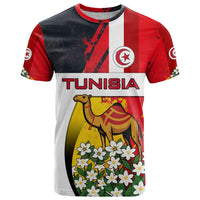 Tunisia T Shirt with Camel, Jasmine Flowers, and National Flag Design