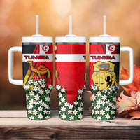 Tunisia Tumbler With Handle with Camel, Jasmine Flowers, and National Flag Design