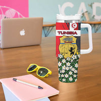 Tunisia Tumbler With Handle with Camel, Jasmine Flowers, and National Flag Design