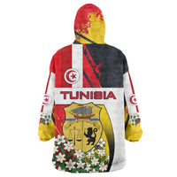 Tunisia Wearable Blanket Hoodie with Camel, Jasmine Flowers, and National Flag Design