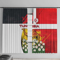 Tunisia Window Curtain with Camel, Jasmine Flowers, and National Flag Design