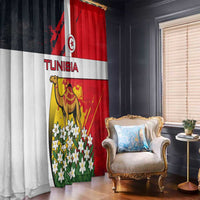 Tunisia Window Curtain with Camel, Jasmine Flowers, and National Flag Design