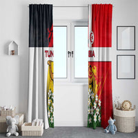Tunisia Window Curtain with Camel, Jasmine Flowers, and National Flag Design