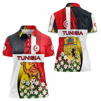 Tunisia Women Polo Shirt with Camel, Jasmine Flowers, and National Flag Design