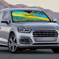 Rwanda Independence Day Auto Sun Shade Tribal Geometric Pattern - National Coat Of Arms And Sunburst