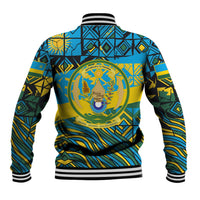Rwanda Independence Day Baseball Jacket Tribal Geometric Pattern - National Coat Of Arms And Sunburst
