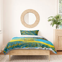 Rwanda Independence Day Bedding Set Tribal Geometric Pattern - National Coat Of Arms And Sunburst