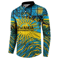 Rwanda Independence Day Button Sweatshirt Tribal Geometric Pattern - National Coat Of Arms And Sunburst