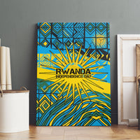 Rwanda Independence Day Canvas Wall Art Tribal Geometric Pattern - National Coat Of Arms And Sunburst