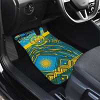 Rwanda Independence Day Car Mats Tribal Geometric Pattern - National Coat Of Arms And Sunburst