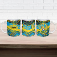 Rwanda Independence Day Ceramic Mug Tribal Geometric Pattern - National Coat Of Arms And Sunburst