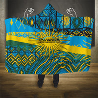 Rwanda Independence Day Hooded Blanket Tribal Geometric Pattern - National Coat Of Arms And Sunburst
