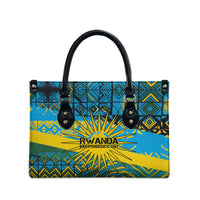 Rwanda Independence Day Leather Bag Tribal Geometric Pattern - National Coat Of Arms And Sunburst