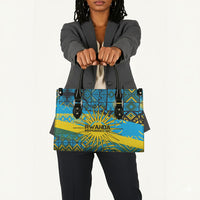 Rwanda Independence Day Leather Bag Tribal Geometric Pattern - National Coat Of Arms And Sunburst