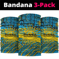 Rwanda Independence Day Neck Gaiter Tribal Geometric Pattern - National Coat Of Arms And Sunburst