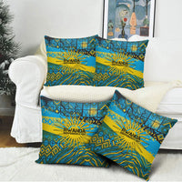Rwanda Independence Day Pillow Cover Tribal Geometric Pattern - National Coat Of Arms And Sunburst