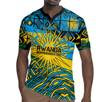 Rwanda Independence Day Rugby Jersey Tribal Geometric Pattern - National Coat Of Arms And Sunburst