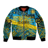 Rwanda Independence Day Sleeve Zip Bomber Jacket Tribal Geometric Pattern - National Coat Of Arms And Sunburst