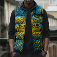 Rwanda Independence Day Sleeveless Puffer Jacket Tribal Geometric Pattern - National Coat Of Arms And Sunburst