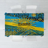 Rwanda Independence Day Tablecloth Tribal Geometric Pattern - National Coat Of Arms And Sunburst
