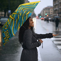 Rwanda Independence Day Umbrella Tribal Geometric Pattern - National Coat Of Arms And Sunburst