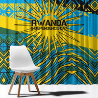 Rwanda Independence Day Window Curtain Tribal Geometric Pattern - National Coat Of Arms And Sunburst
