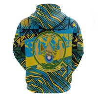 Rwanda Independence Day Zip Hoodie Tribal Geometric Pattern - National Coat Of Arms And Sunburst