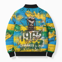 Rwanda Independence Day Bomber Puffer Jacket Distressed Grunge Flag Design - Broken Chains And 1962 Graphic