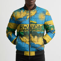 Rwanda Independence Day Bomber Puffer Jacket Distressed Grunge Flag Design - Broken Chains And 1962 Graphic