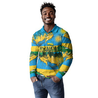 Rwanda Independence Day Long Sleeve Polo Shirt Distressed Grunge Flag Design - Broken Chains And 1962 Graphic