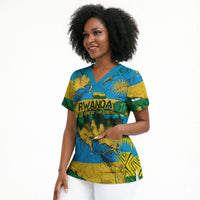 Rwanda Independence Day Scrub Top Distressed Grunge Flag Design - Broken Chains And 1962 Graphic