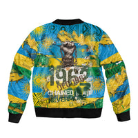 Rwanda Independence Day Sleeve Zip Bomber Jacket Distressed Grunge Flag Design - Broken Chains And 1962 Graphic