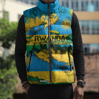 Rwanda Independence Day Sleeveless Puffer Jacket Distressed Grunge Flag Design - Broken Chains And 1962 Graphic