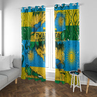 Rwanda Independence Day Window Curtain Distressed Grunge Flag Design - Broken Chains And 1962 Graphic