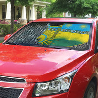 Rwanda Independence Day Unite Paix Progres Auto Sun Shade African Geometric Pattern - Power Fist And Coffee Branch Art