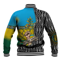 Rwanda Independence Day Unite Paix Progres Baseball Jacket African Geometric Pattern - Power Fist And Coffee Branch Art