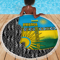 Rwanda Independence Day Unite Paix Progres Beach Blanket African Geometric Pattern - Power Fist And Coffee Branch Art