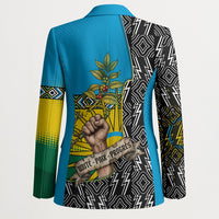 Rwanda Independence Day Unite Paix Progres Blazer African Geometric Pattern - Power Fist And Coffee Branch Art